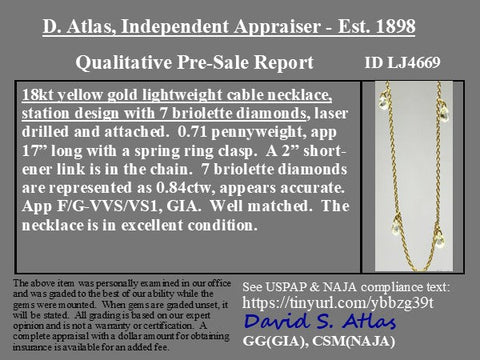 .84ctw Briolette Cut Diamond Drop Station Necklace