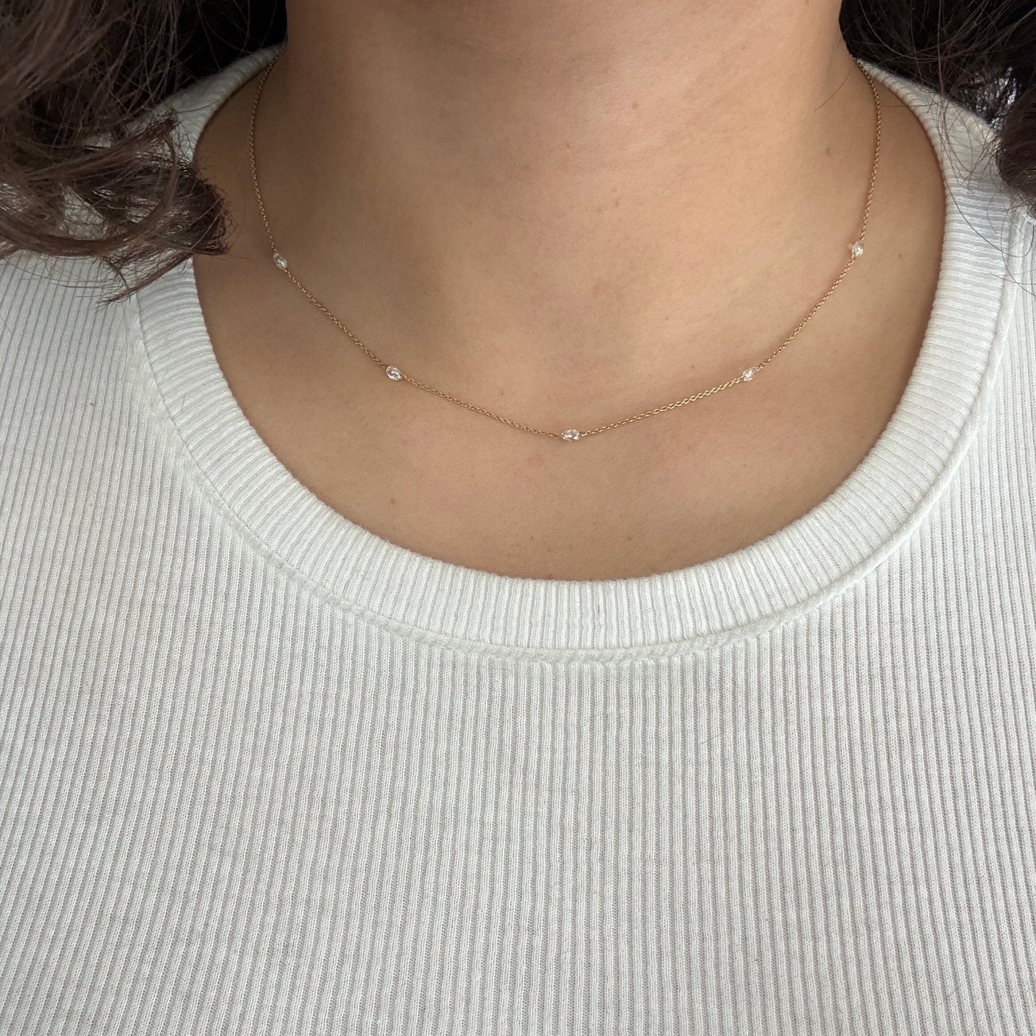 .84ctw Briolette Cut Diamond Station Necklace