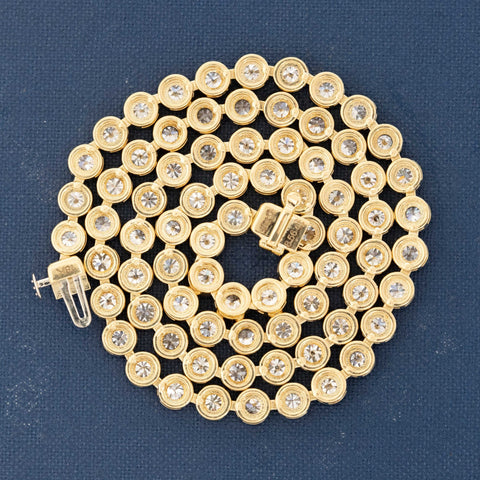 Back of 8.56ctw antique diamond rivière necklace with vintage old-cut diamonds in yellow gold, handcrafted in Los Angeles.