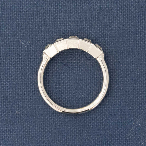 Side view of .85ctw French Cut Diamond 5-Stone Bezel Band, vintage-inspired band with French Cut Diamonds, crafted in platinum