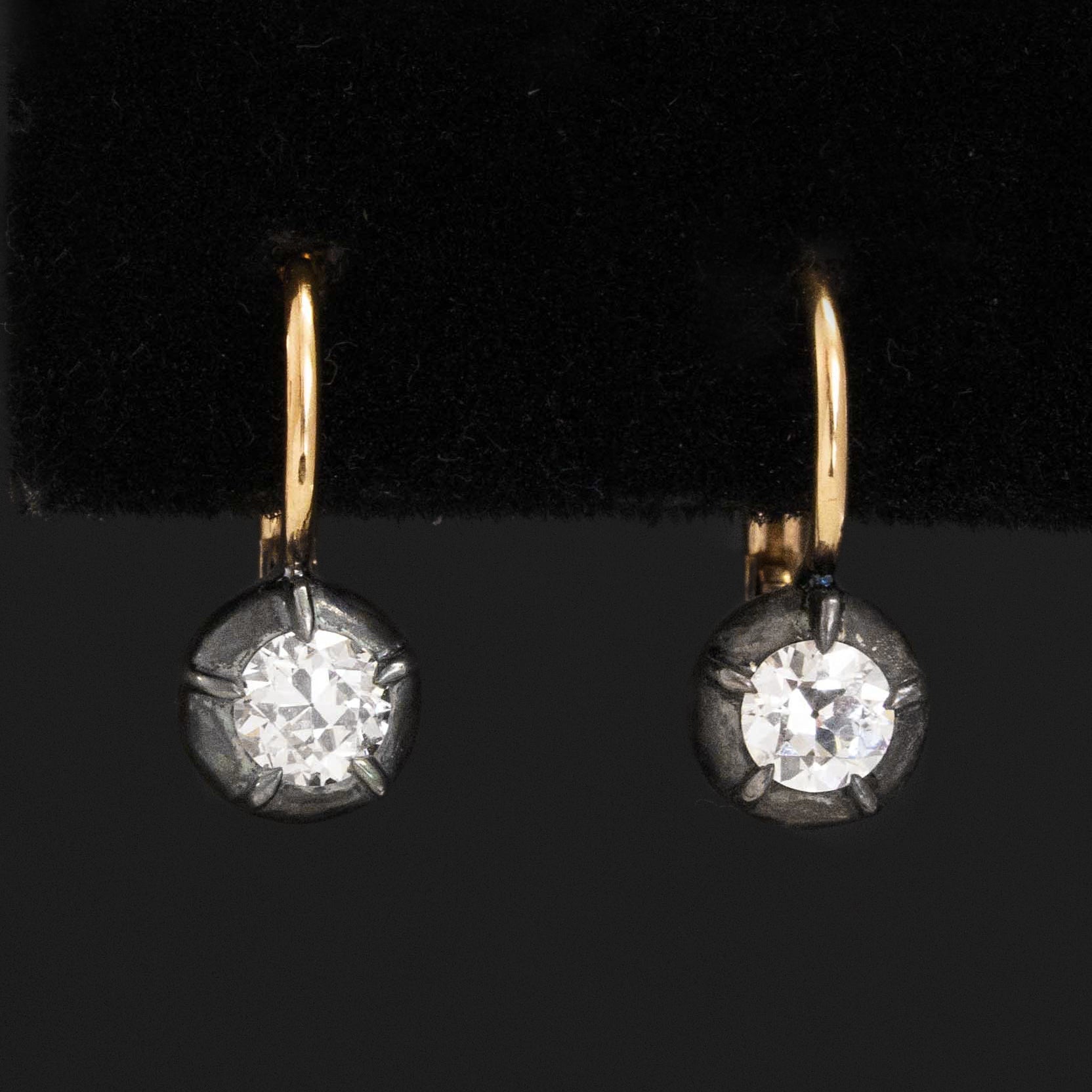 .85ctw Old European Cut Diamond Collet Dormeuse Earrings