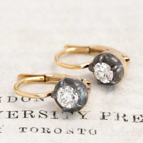 .50ctw Old European Cut Diamond Collet Dormeuse Earrings