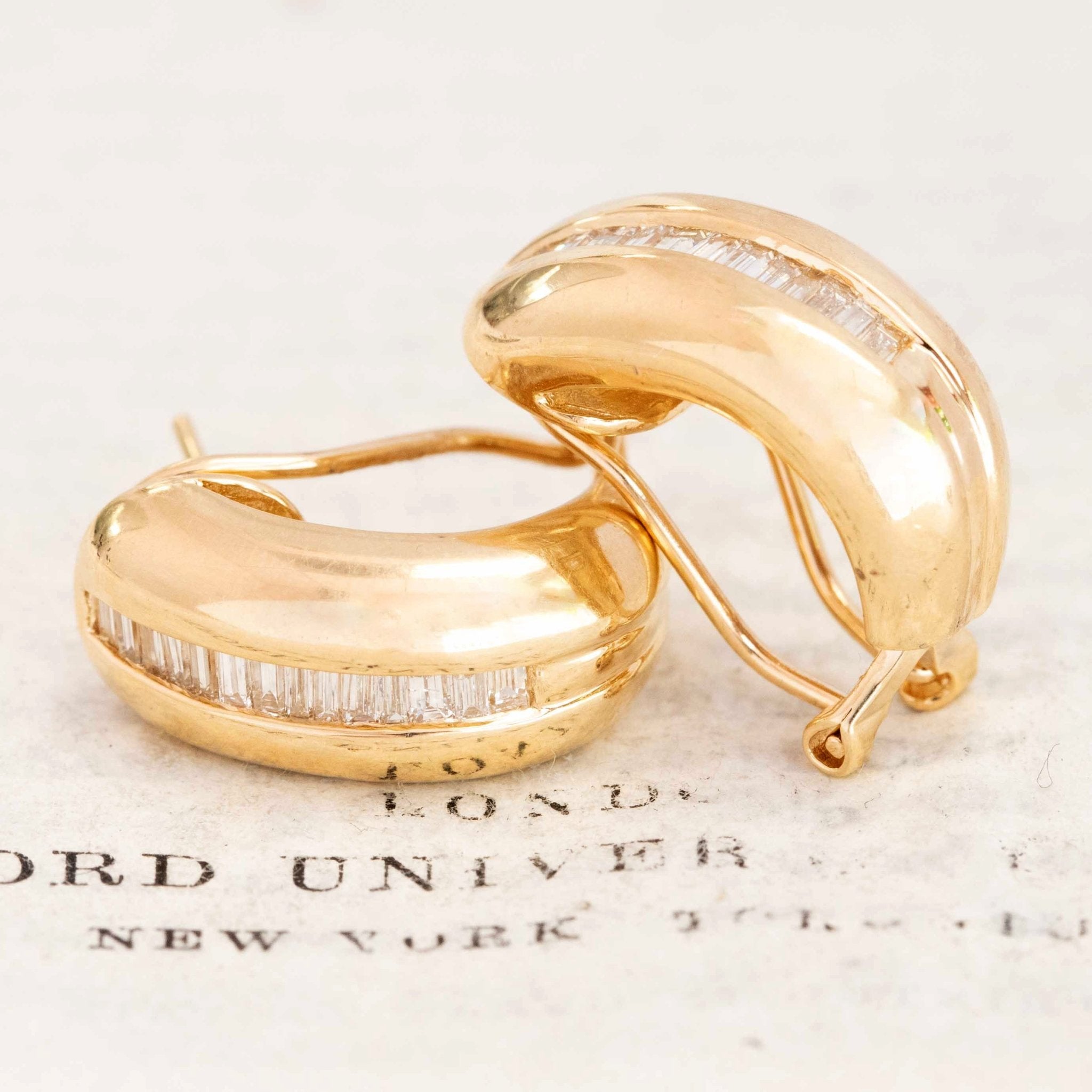 Vintage baguette-cut diamond half-hoop earrings
