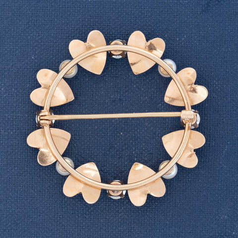 1.75ctw Vintage Old European Cut Diamond & Pearl Heart Brooch