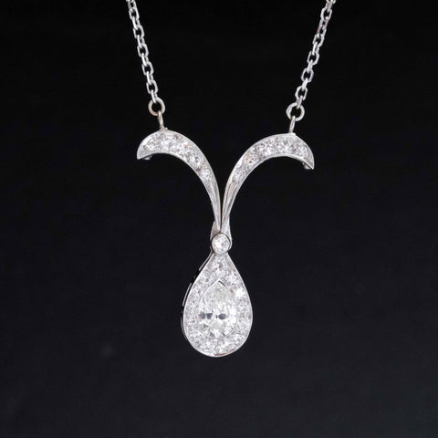 .85ctw Vintage Pear Cut Diamond Cluster Convertible Pendant