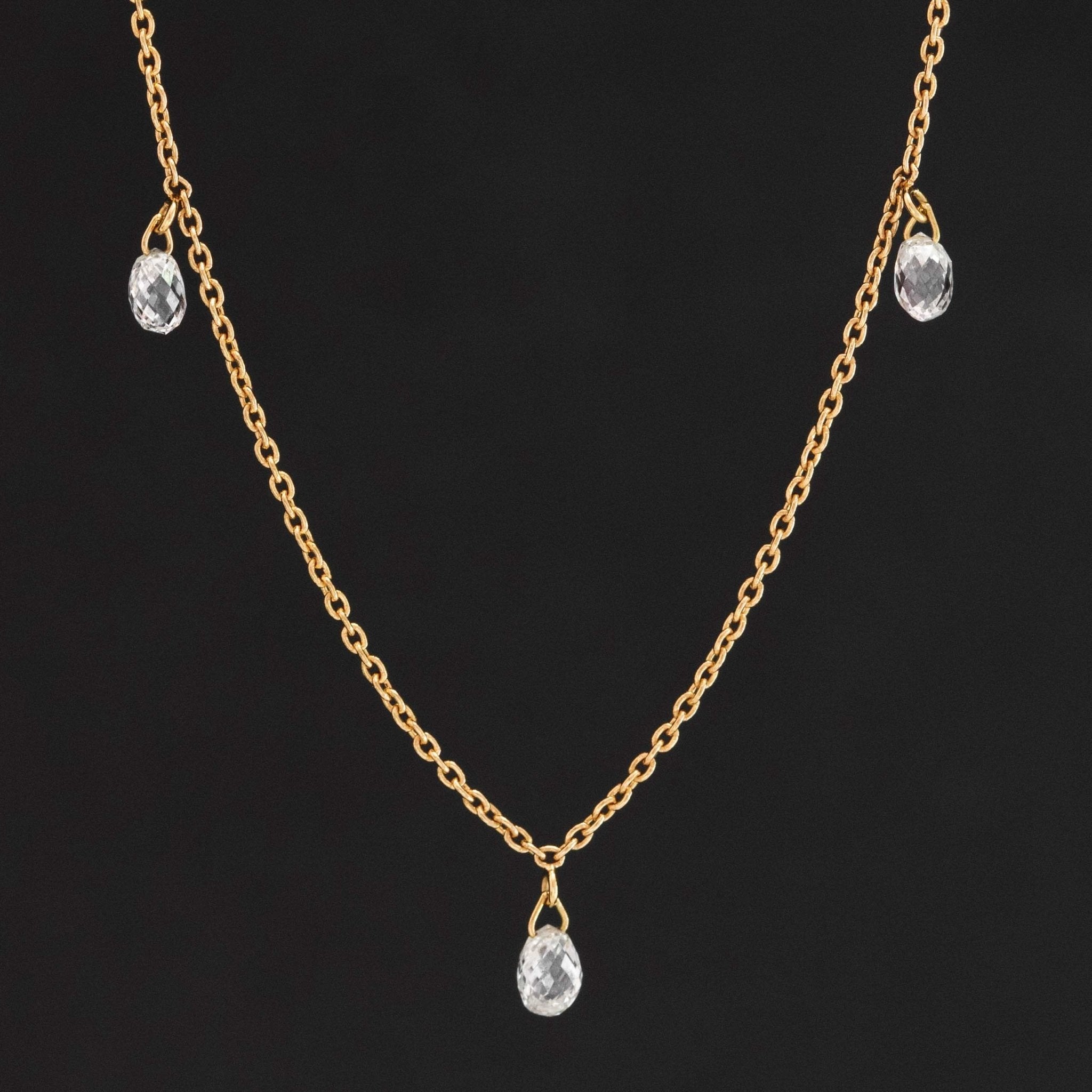 .86ctw Briolette Cut Diamond Drop Station Necklace