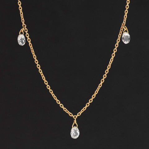 .86ctw Briolette Cut Diamond Drop Station Necklace