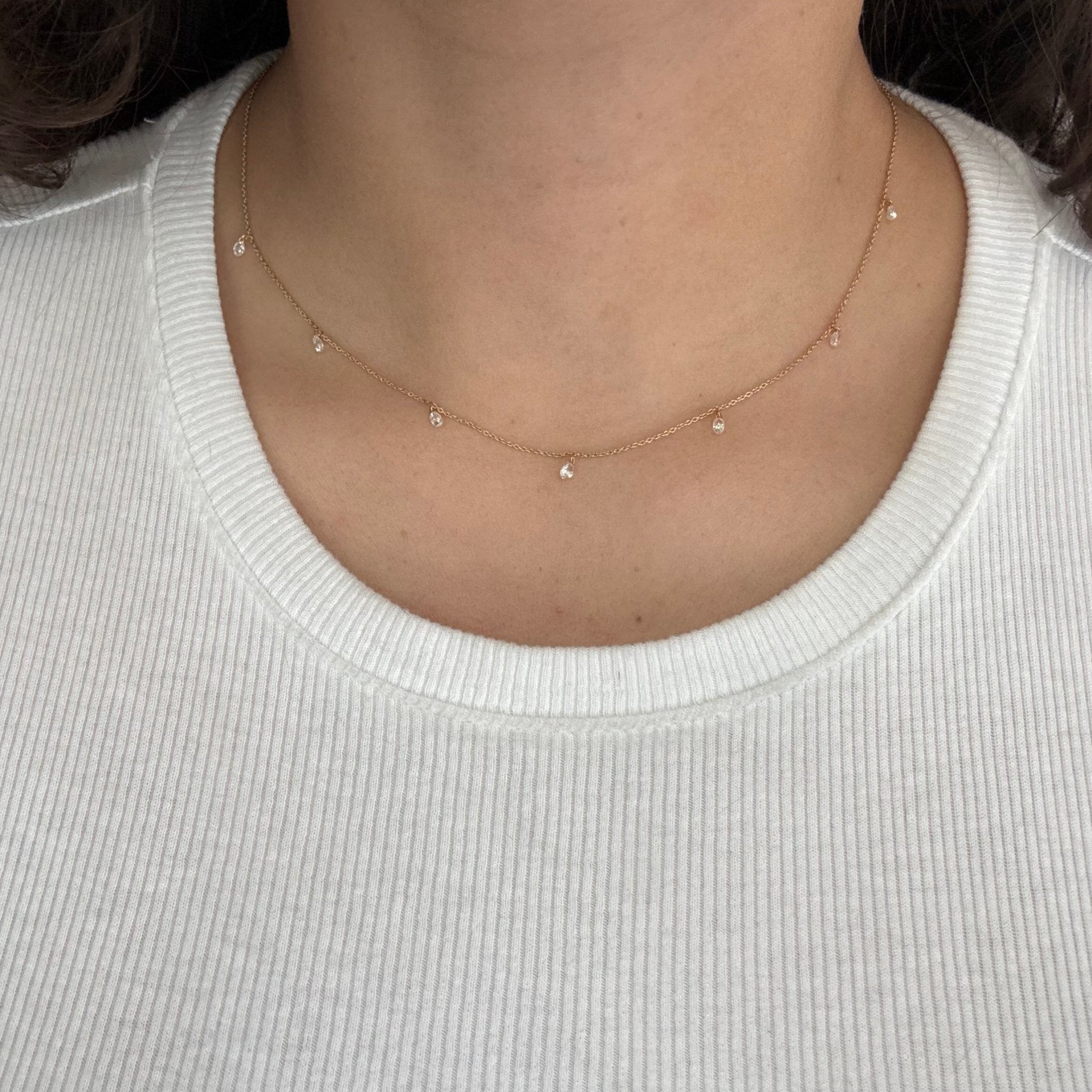 .86ctw Briolette Cut Diamond Drop Station Necklace