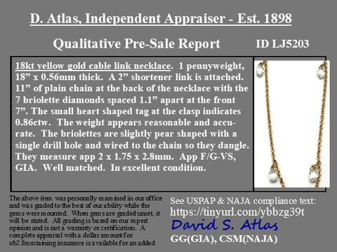 .86ctw Briolette Cut Diamond Drop Station Necklace