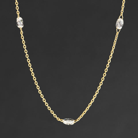 0.86ctw briolette cut diamond station necklace in 18kt yellow gold