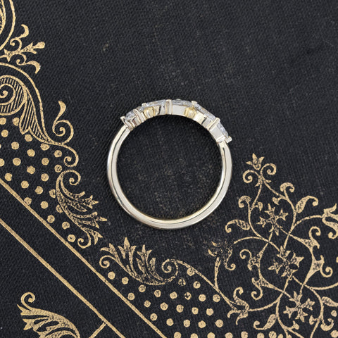 Side view of .87ctw Mixed Pear & Marquise Cut Diamond 5-Stone Band, vintage-inspired band with Antique Diamonds, crafted in yellow gold