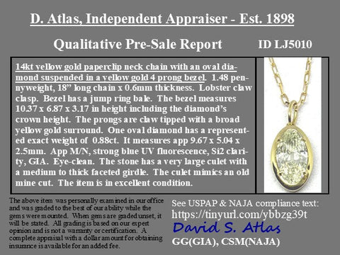 .88ct Vintage Marquise Cut Diamond Bezel Pendant
