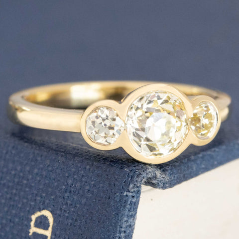 .88ctw Old European Cut Diamond Bezel Trilogy Ring