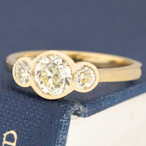 .88ctw Old European Cut Diamond Bezel Trilogy Ring