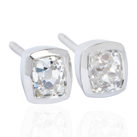 .88ctw Old Mine Cut Diamond Bezel Stud Earrings