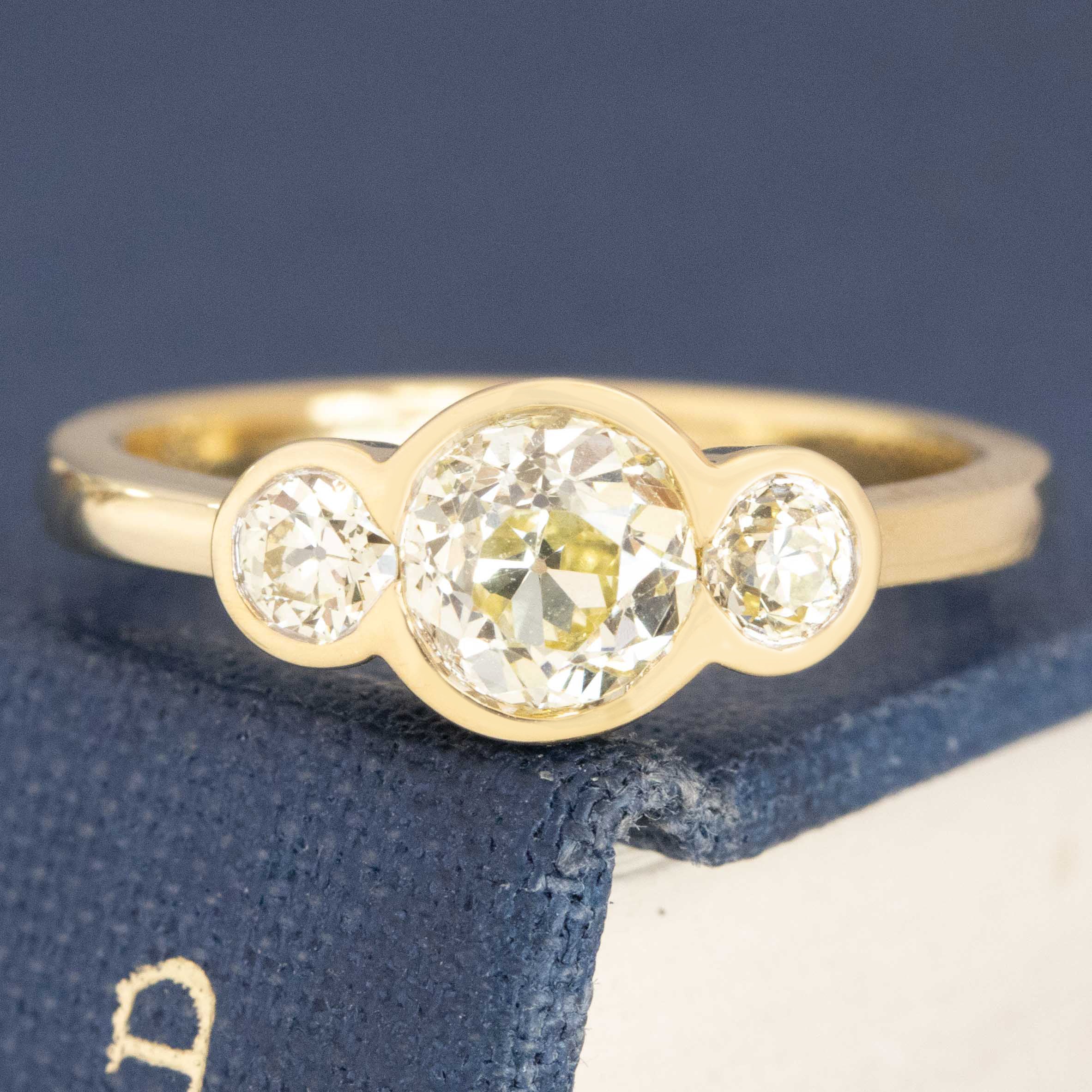 .88ctw Old European Cut Diamond Bezel Trilogy Ring