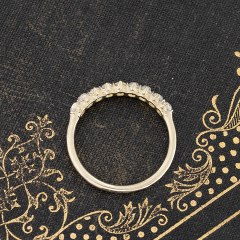 Side view of .89ctw Old Mine Cut Diamond Half-Hoop Band, vintage-inspired band with Old Mine Cut Diamonds, crafted in yellow gold