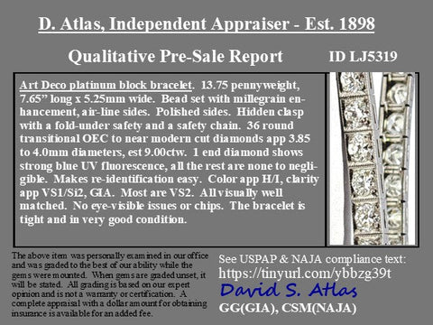 9.00ctw Art Deco Old European Cut Diamond Block Bracelet