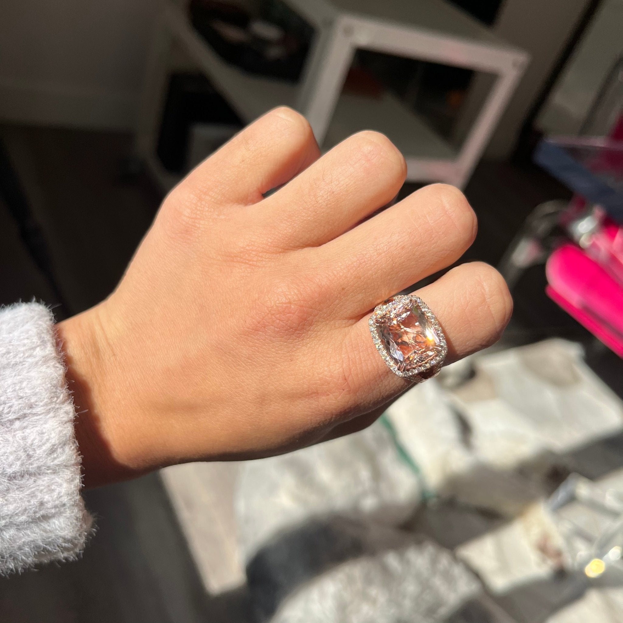 9.00ctw Morganite Diamond Halo Ring