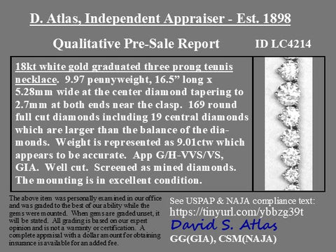 9.01ctw Round Brilliant Cut Diamond 3 Prong Tennis Necklace