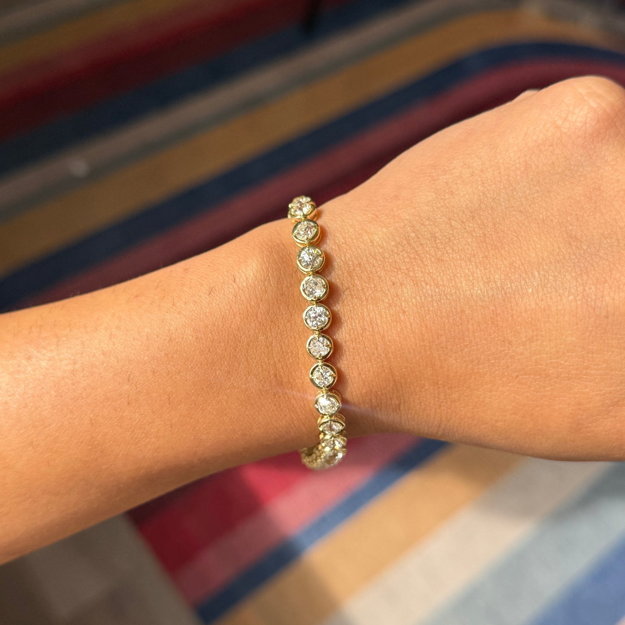 9.04ctw Old European Cut Diamond Yellow Gold Tennis Bracelet