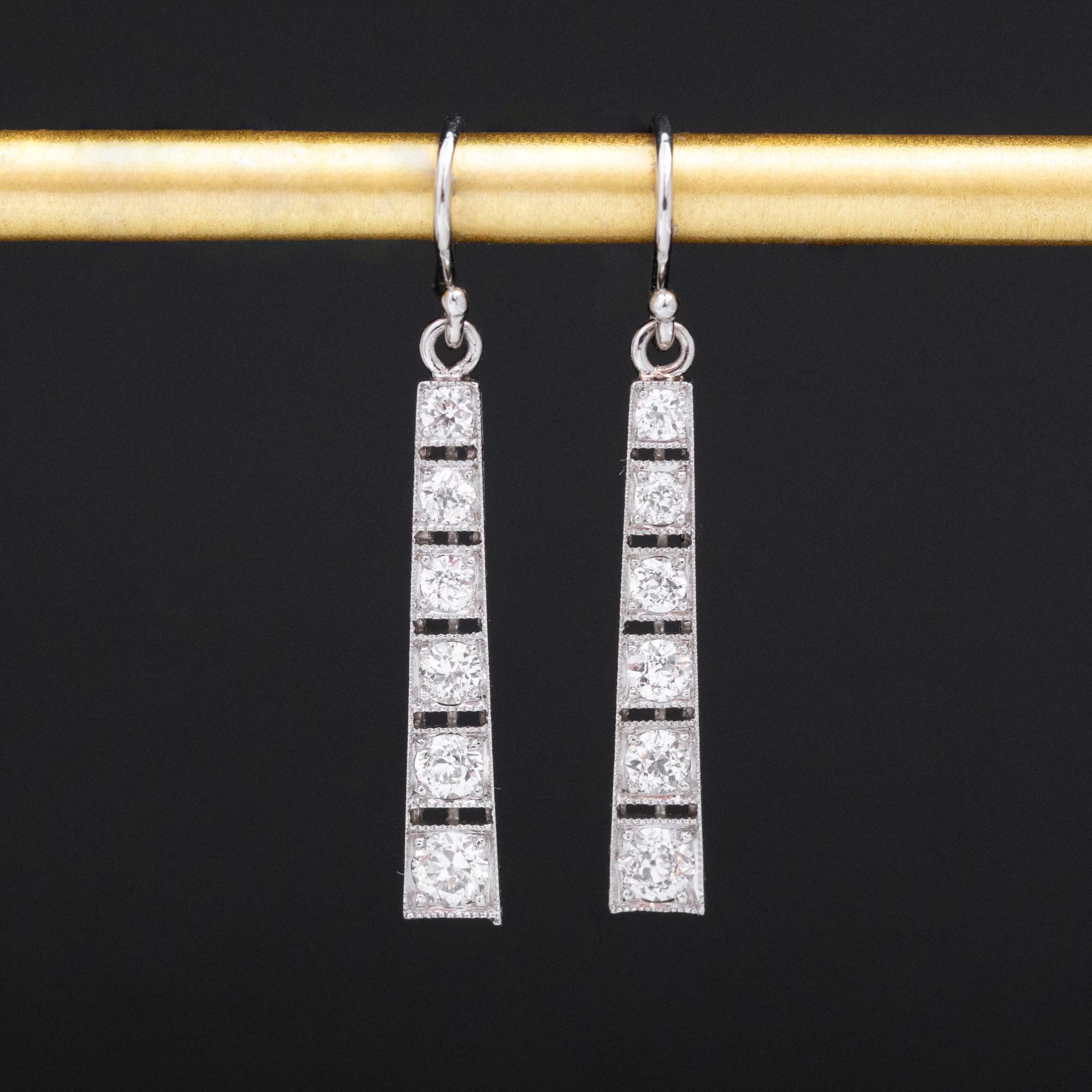 .90ctw Antique Old European Cut Diamond Drop Bar Earrings