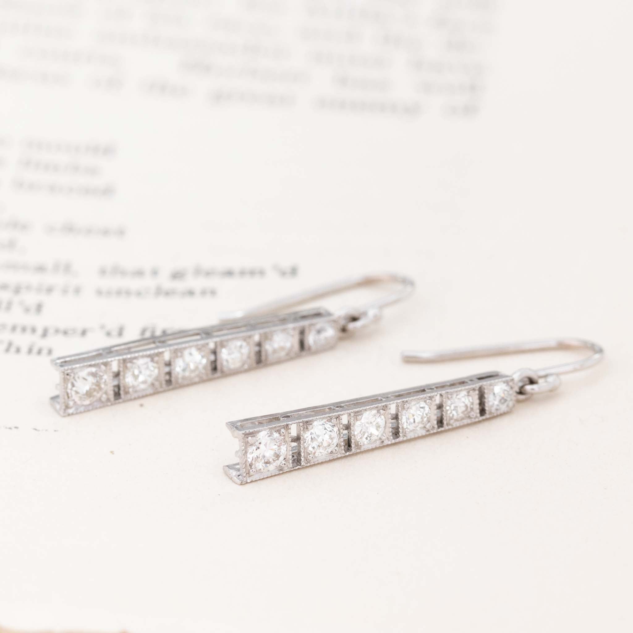 .90ctw Antique Old European Cut Diamond Drop Bar Earrings