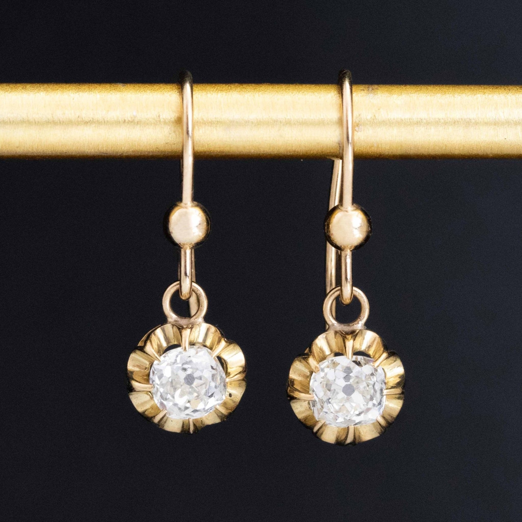 .90ctw Antique Old Mine Cut Diamond Drop Earrings