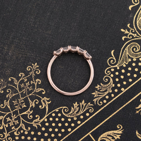 Side view of .90ctw Asscher Cut Diamond 5-Stone Band, vintage-inspired band with Antique Diamonds, crafted in rose gold