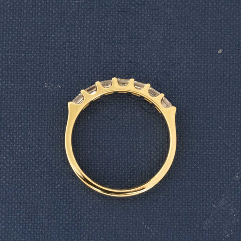 Side view of .90ctw Asscher Cut Diamond 7-Stone Band, vintage-inspired band with Antique Diamonds, crafted in yellow gold