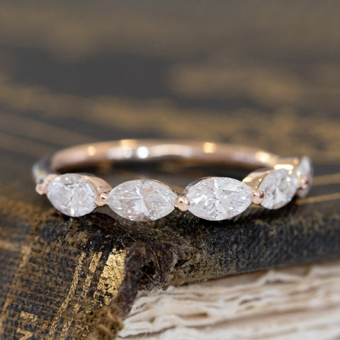 Antique lovers’ .90ctw Marquise Cut 5-Stone Diamond Band in rose gold, featuring rare Earth-mined Antique Diamonds