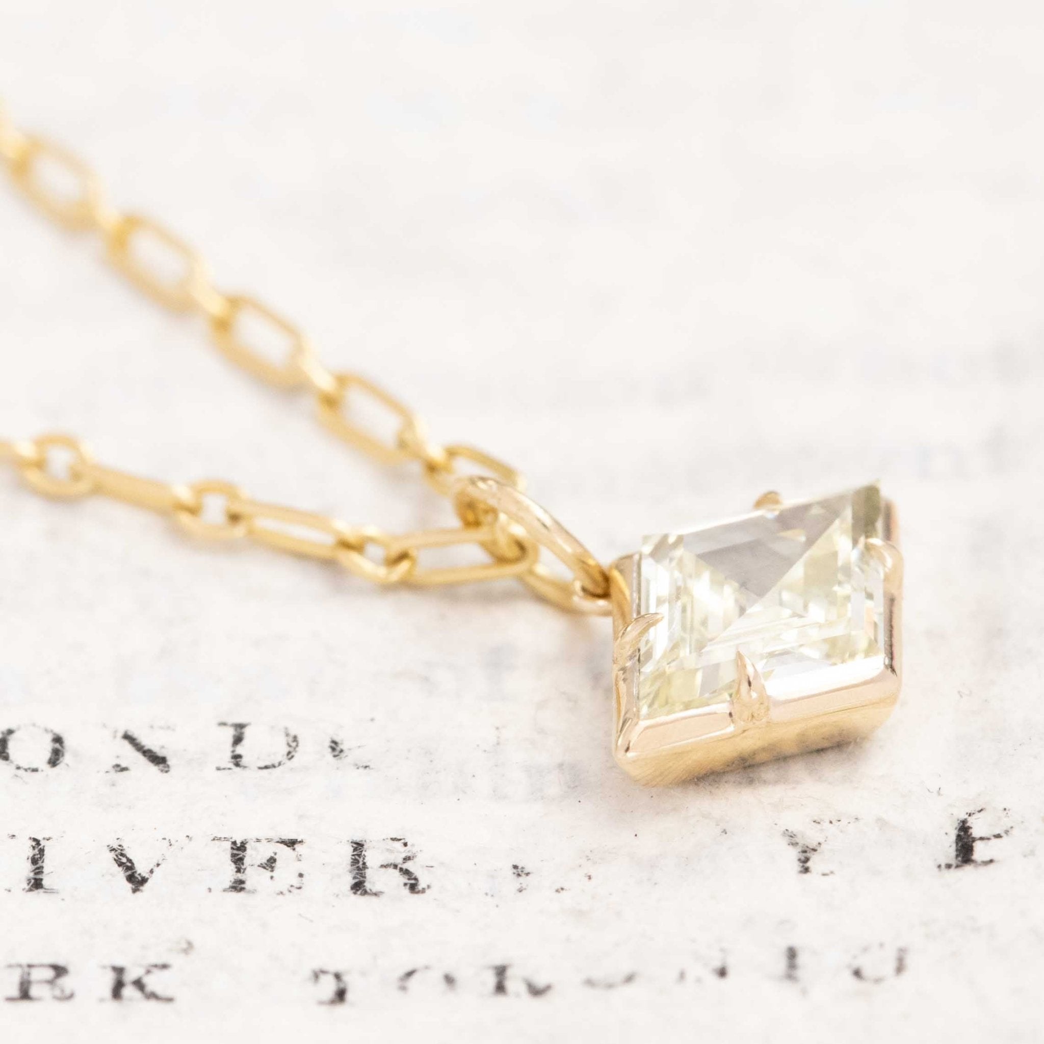 Modern geometric diamond necklace: kite cut diamond pendant with delicate cable chain