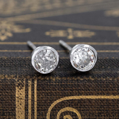 .91ctw Old European Cut Diamond Bezel Stud Earrings