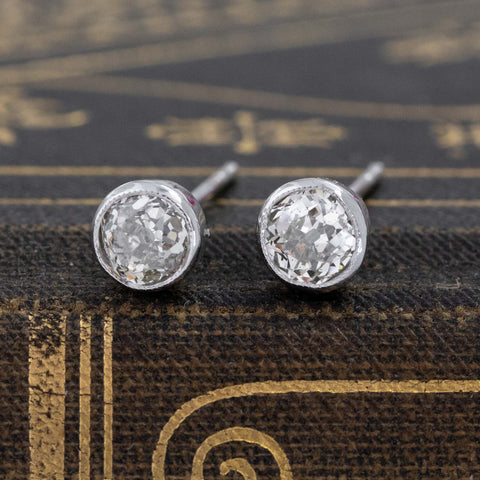 .91ctw Old European Cut Diamond Bezel Stud Earrings