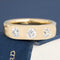0.92ctw old European cut diamond flush set 3-stone band, 18K yellow gold