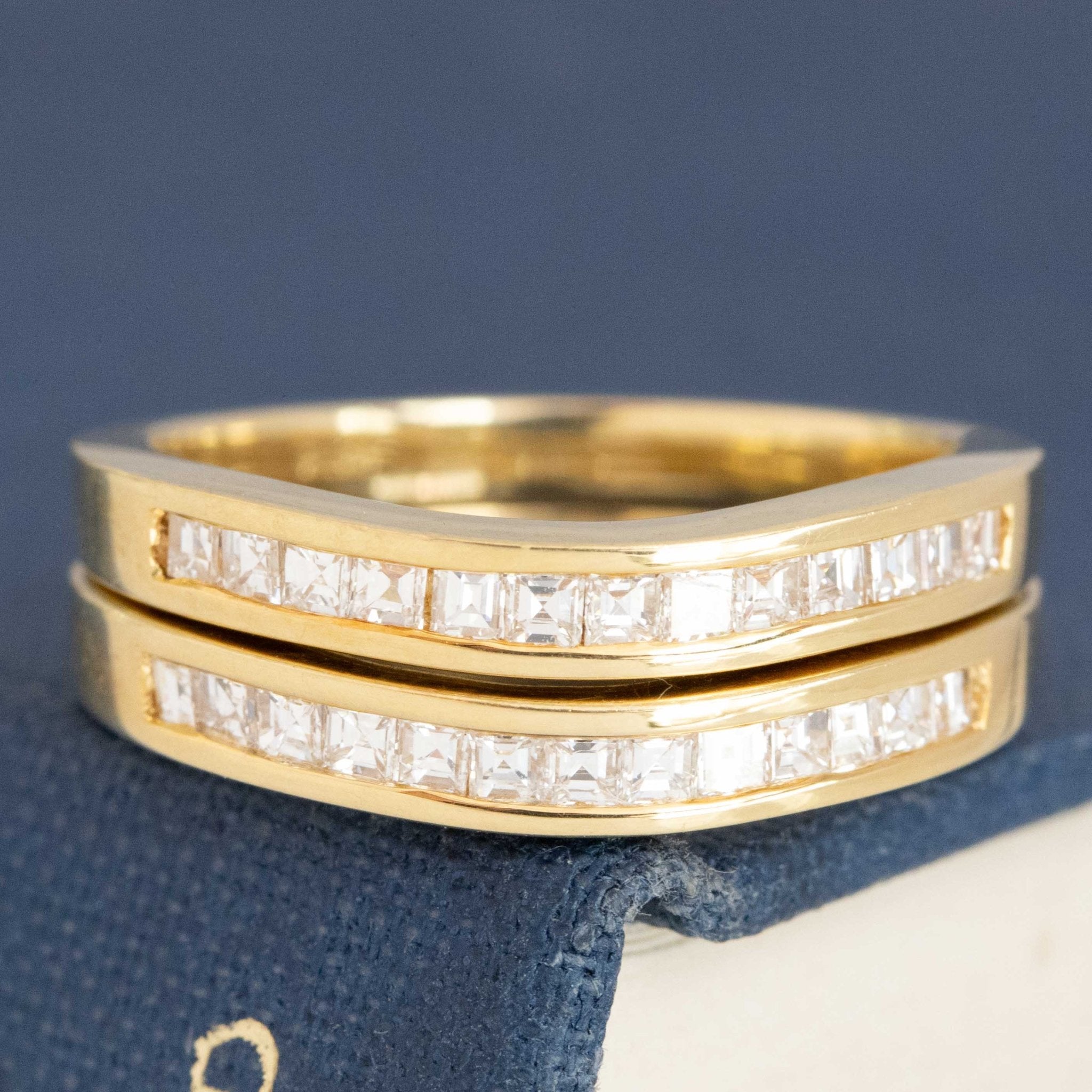 .92ctw Vintage Carre Cut Diamond Curved Stacker Bands