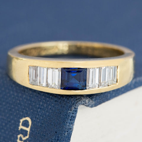 .92ctw Vintage Sapphire & Step Cut Diamond Band, by Cartier