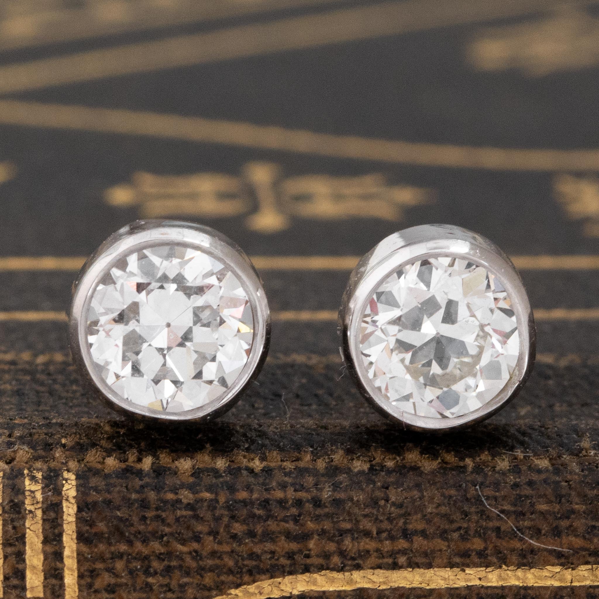 .93ctw Old European Cut Diamond Bezel Stud Earrings