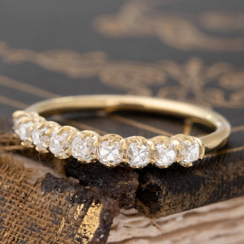 Antique lovers’ .93ctw Old Mine Cut Diamond Half-Hoop Band in yellow gold, featuring rare Earth-mined Old Mine Cut Diamonds