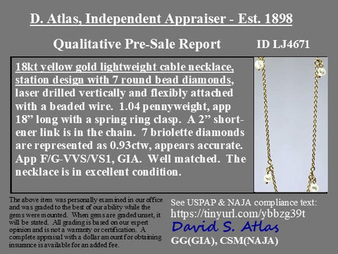 .93ctw Round Briolette Cut Diamond Drop Station Necklace