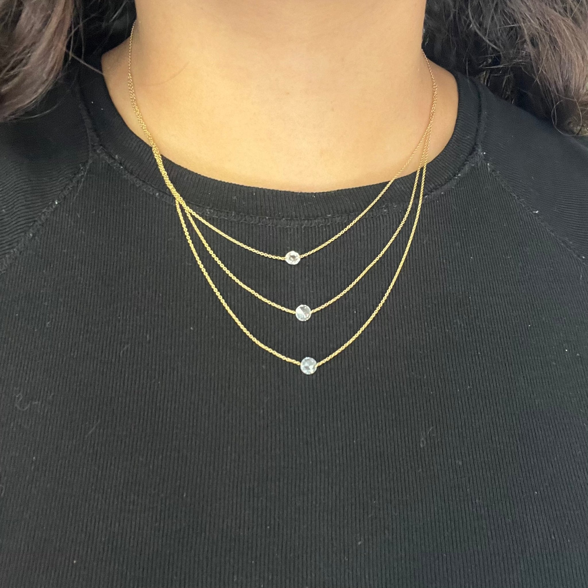.93ctw Round Rose Cut Diamond Triple Strand Necklace