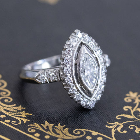.93ctw Vintage Marquise Cut Diamond Navette Ring