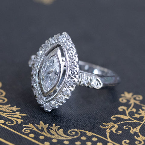 .93ctw Vintage Marquise Cut Diamond Navette Ring