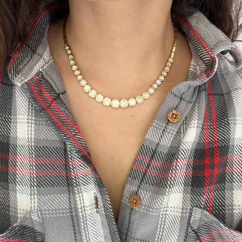 Old European cut diamond riviere necklace, 9.47ctw, 18K yellow gold, 15.5 inch – alternate view 2