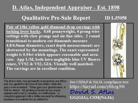 .94ctw Transitional Cut Diamond Drop Earrings