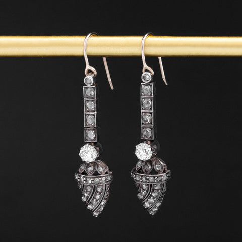 .94ctw Victorian Old European & Rose Cut Diamond Drop Earrings