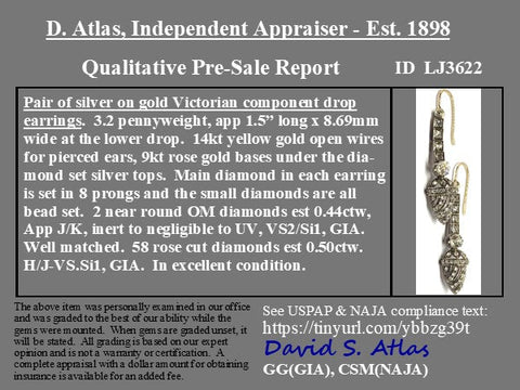 .94ctw Victorian Old European & Rose Cut Diamond Drop Earrings