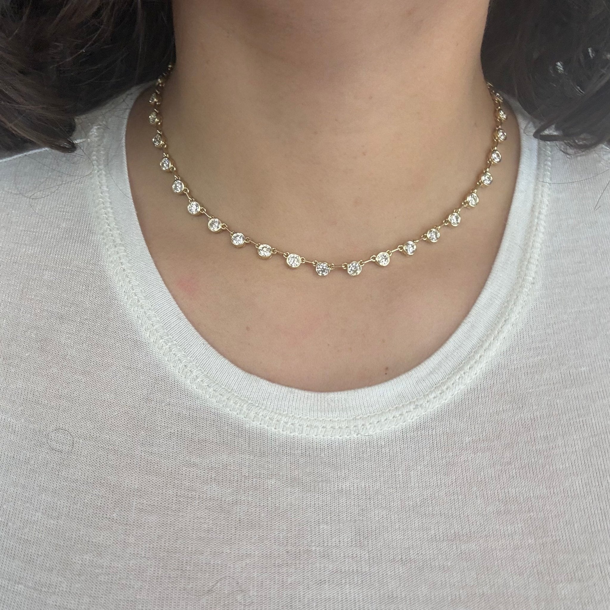 9.59ctw Old European Cut Diamond Bezel Bar Link Tennis Necklace