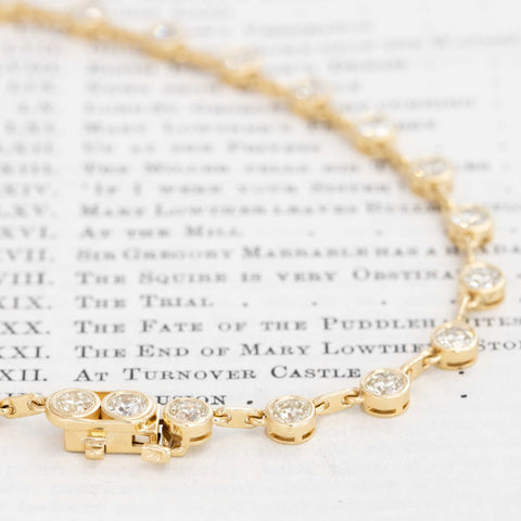 9.59ctw Old European Cut Diamond Bezel Bar Link Tennis Necklace