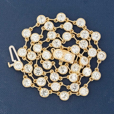 9.59ctw Old European Cut Diamond Bezel Bar Link Tennis Necklace